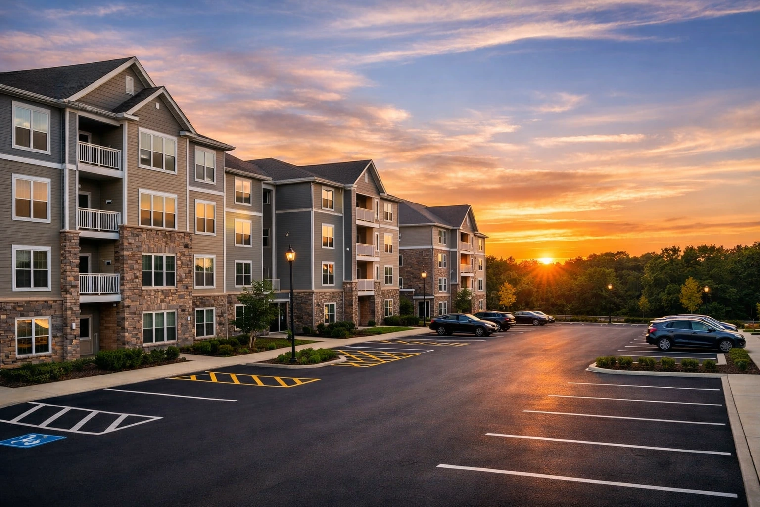 Apartment complex asphalt paving in Quakertown PA by Liberty Paving Co.