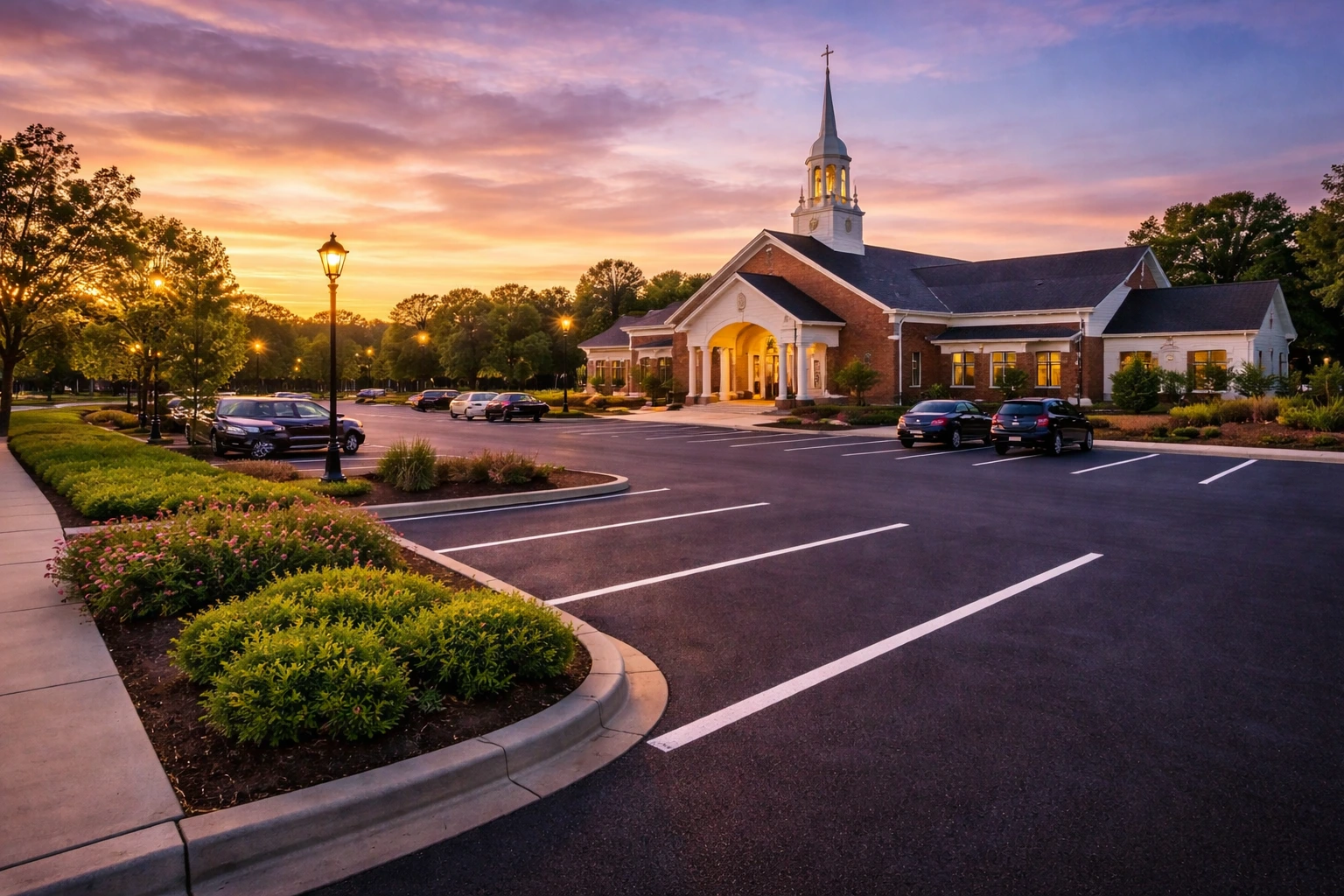 Church parking lot asphalt paving in Quakertown PA by Liberty Paving Co.