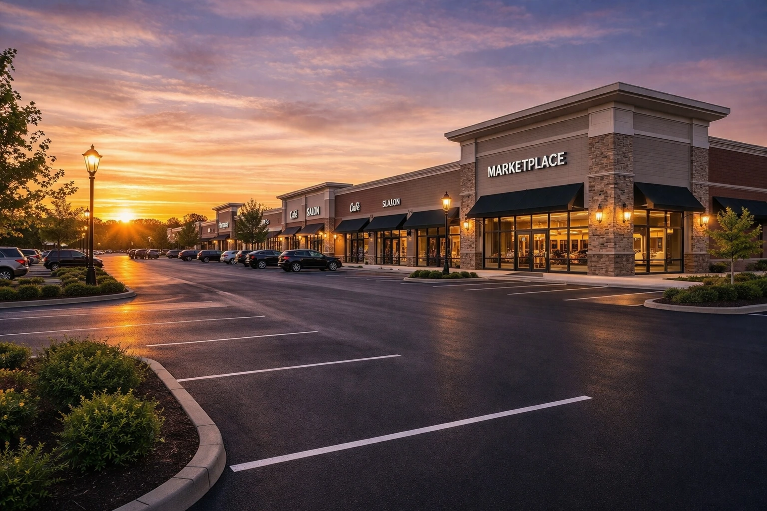 Retail shopping center asphalt paving in Quakertown PA by Liberty Paving Co.